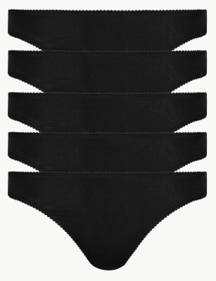 

Womens M&S Collection 5er-Pack tief sitzende Tangas mit hohem Baumwollanteil - Black, Black