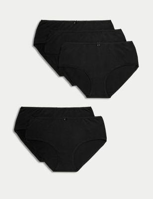 M&S Women's 5pk Cotton Lycra High Rise Shorts - 8 - Black, Black,White