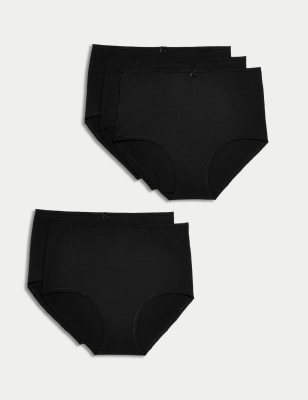 M&S Women's 5pk Cotton Lycra Full Briefs - 16 - Black, Black,White