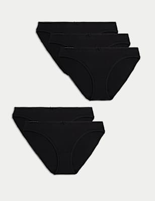 Marks And Spencer Womens M&S Collection 5pk Cotton Lycra® Bikini Knickers - Black, Black