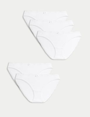 M&S Womens 5pk Cotton Lycra® Bikini Knickers - 8 - White, White,Black