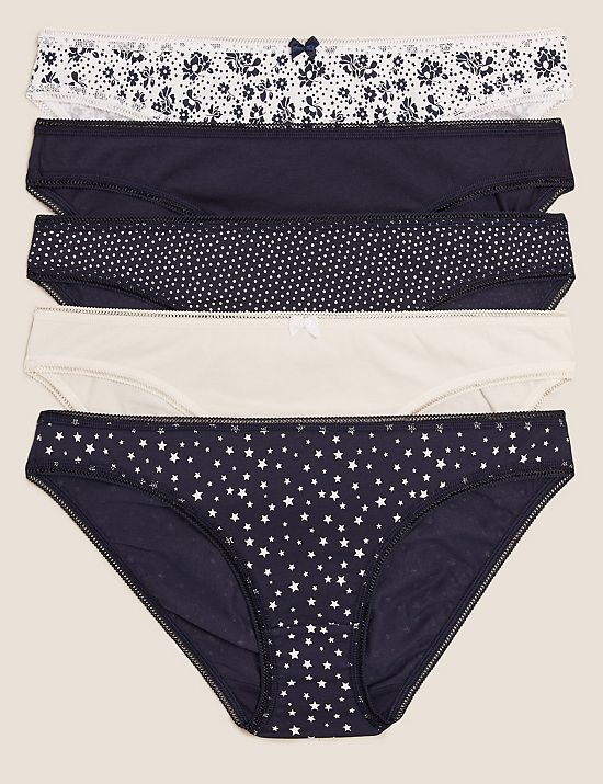 Pack de 5 braguitas tipo bikini estampadas de algodón y Lycra®
