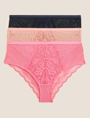 

Womens M&S Collection 3er-Pack hoch geschnittene Brazilian-Slips mit Spitze - Pink Mix, Pink Mix