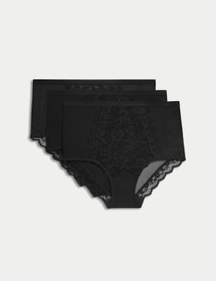 

M&S Collection Pack de 3 braguitas altas de encajeWomens - Black, Black