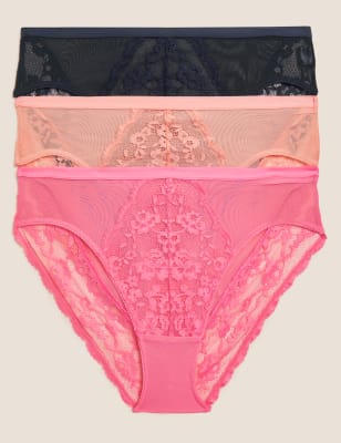 

Womens M&S Collection 3er-Pack hoch geschnittene Slips mit hoch ausgeschnittenem Bein und Spitze - Pink Mix, Pink Mix