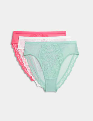 

Womens M&S Collection 3pk Lace High Waisted High Leg Knickers - Aqua Mix, Aqua Mix