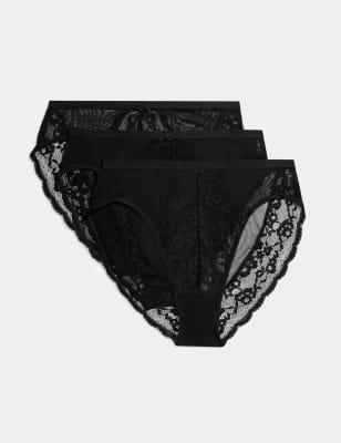 Marks And Spencer Womens M&S Collection 3pk Lace High Waisted High Leg Knickers - Black, Black