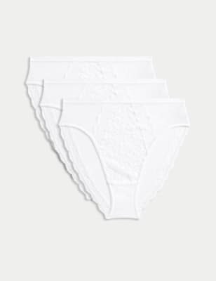 

M&S Collection Pack de 3 braguitas de corte alto de talle alto con encajeWomens - White, White