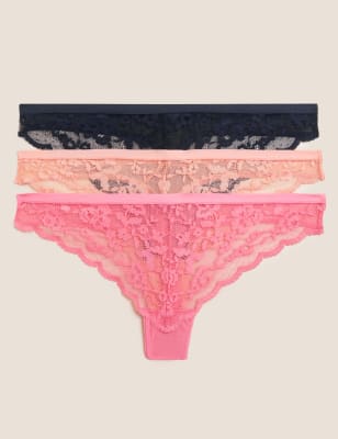 

Womens M&S Collection 3pk All Over Lace Thongs - Pink Mix, Pink Mix