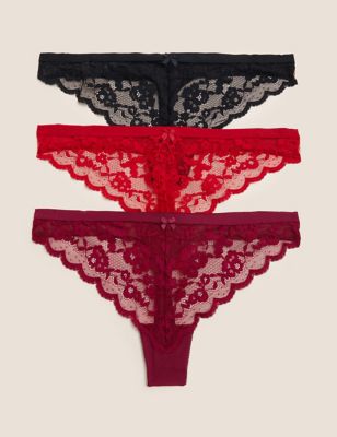 

Womens M&S Collection 3pk All Over Lace Thongs - Redcurrant, Redcurrant