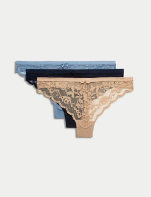 3pk All Over Lace Thongs