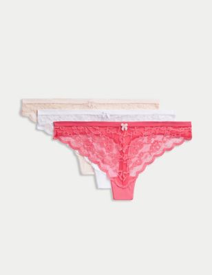 

Womens M&S Collection 3pk All Over Lace Thongs - Hot Pink, Hot Pink