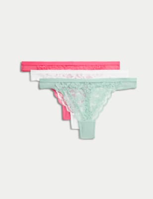 

Womens M&S Collection 3er-Pack Tangas mit durchgehender Spitze - Aqua Mix, Aqua Mix