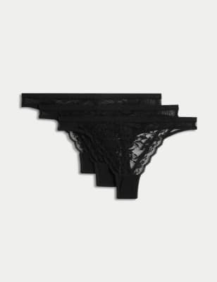 Marks And Spencer Womens M&S Collection 3pk All Over Lace Thongs - Black, Black