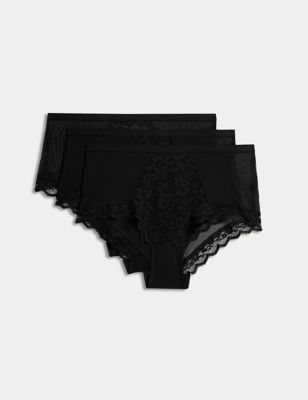 

Womens M&S Collection 3pk Mesh & Lace High Rise Shorts - Black, Black