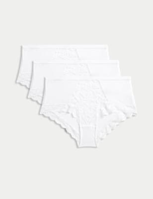 

M&S Collection Pack de 3 braguitas tipo culotte de talle alto con encajeWomens - White, White