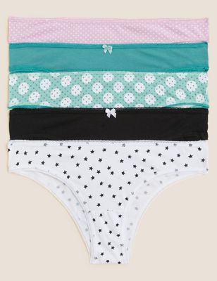 Marks And Spencer Womens M&S Collection 5pk Cotton Rich Printed Brazilian Knickers - Green Mix, Green Mix