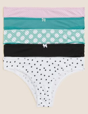 Marks And Spencer Womens M&S Collection 5pk Cotton Rich Printed Brazilian Knickers - Green Mix