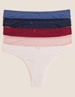 Marks And Spencer Womens M&S Collection 5pk Cotton Rich Printed Thongs - Dark Red Mix, Dark Red Mix
