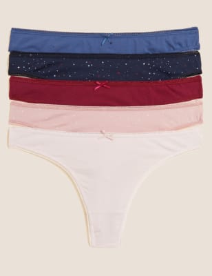 

Womens M&S Collection 5pk Cotton Rich Printed Thongs - Dark Red Mix, Dark Red Mix