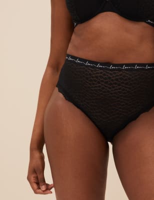 3pk Lace & Mesh High Waisted Brazilian Knickers M&S Dubai