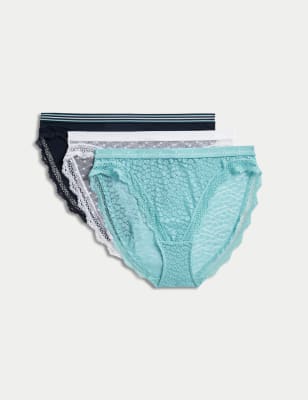 

Womens M&S Collection 3pk Mesh & Lace High Leg Knickers - Turquoise Mix, Turquoise Mix