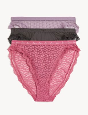 

Womens M&S Collection 3pk Mesh & Lace High Leg Knickers - Raspberry Mix, Raspberry Mix