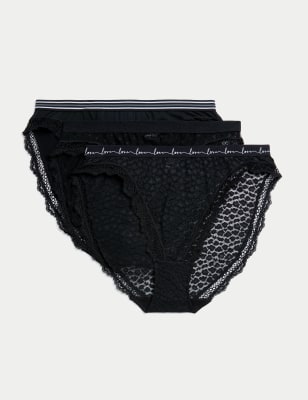 3pk Mesh & Lace High Leg Knickers