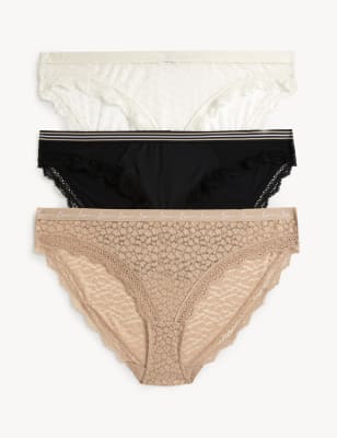 

Womens M&S Collection 3pk Lace & Mesh Bikini Knickers - Rose Quartz, Rose Quartz