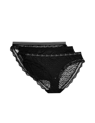 

Womens M&S Collection 3pk Lace & Mesh Bikini Knickers - Black, Black