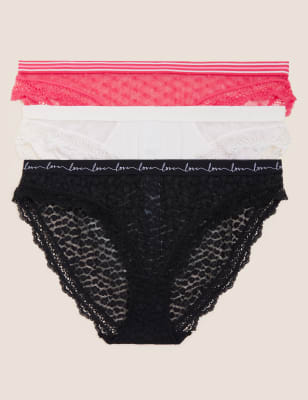 

Womens M&S Collection 3pk Lace & Mesh Bikini Knickers - Black Mix, Black Mix
