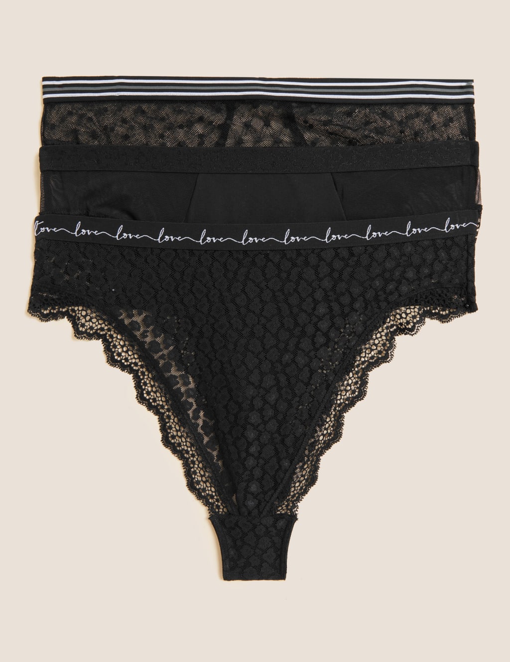 3pk Mesh & Lace High Waisted Thongs image 1
