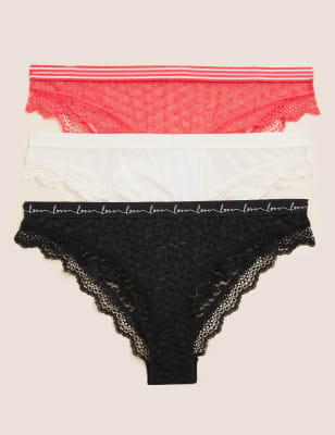 

Womens M&S Collection 3er-Pack Brazilian-Slips mit Spitze und Mesh - Black Mix, Black Mix