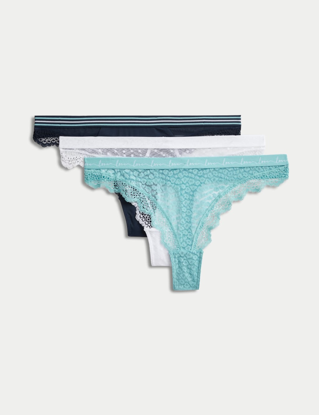 3pk Mesh & Lace Thongs image 1