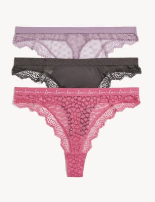 3pk Mesh & Lace Thongs