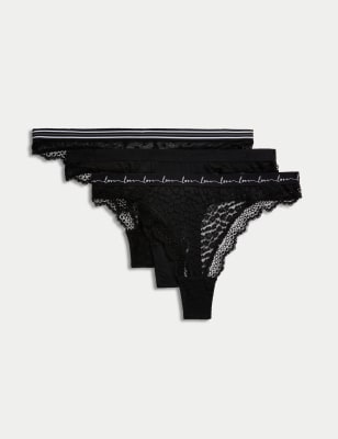 

M&S Collection Pack de 3 tangas de malla y encajeWomens - Black, Black
