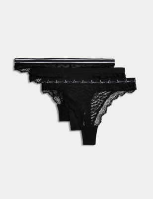 3pk Mesh & Lace Thongs