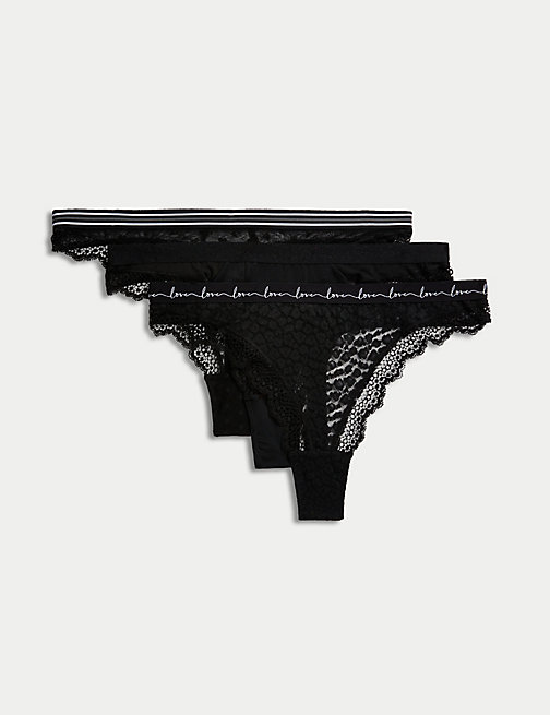 Marks And Spencer Womens M&S Collection 3pk Mesh & Lace Thongs - Black