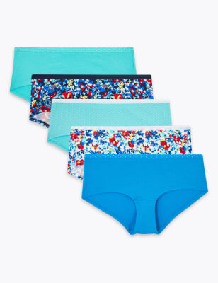 Lot de 5&nbsp;shortys taille basse en coton Lycra&reg; &agrave; motif fleuri