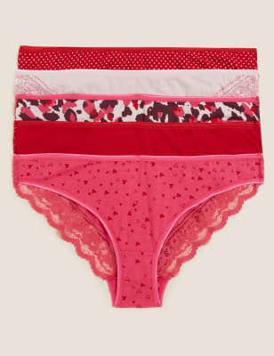 

Womens M&S Collection 5er-Pack Brazilian-Slips aus Baumwolle mit Spitze - Pink Mix, Pink Mix