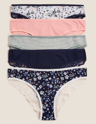 

Womens M&S Collection 5pk Cotton & Lace Brazilian Knickers - Navy Mix, Navy Mix