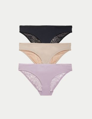 Marks And Spencer Womens Body 3pk Body Soft Lace Bikini Knickers - Dusted Lilac