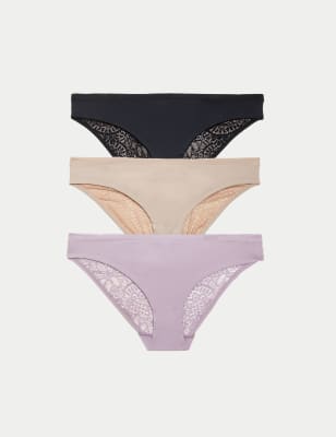 Marks And Spencer Womens Body 3pk Body Soft Lace Bikini Knickers - Dusted Lilac, Dusted Lilac