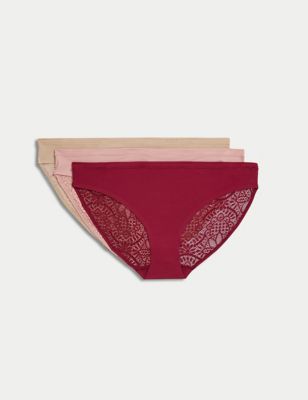 

Womens 3pk Body Soft™ Lace Bikini Knickers - Dark Raspberry, Dark Raspberry
