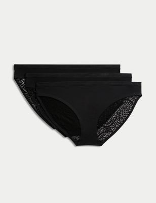 Body By M&S Women's 3pk Body Soft Lace Bikini Knickers - 8 - Black, Black,White,Dusted Mint