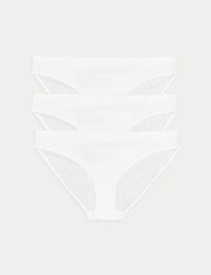 Marks And Spencer Womens Body 3pk Body Soft Lace Bikini Knickers - White, White
