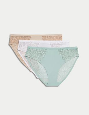 M&S Womens 3pk Body Soft High Leg Knickers - 12 - Dusted Mint, Dusted Mint,Black,White
