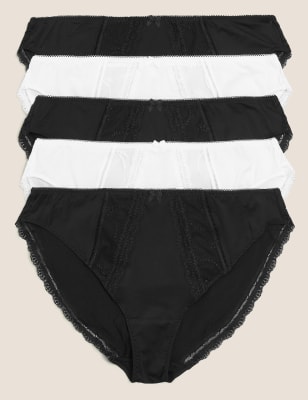  Lot de 5 culotte échancrées à motif brodé - Black Mix