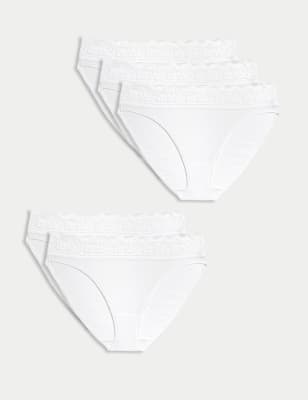 5pk Cotton Lycra® & Lace Knickers