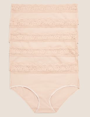 Marks And Spencer Womens M&S Collection 5pk Cotton Lycra® & Lace High Rise Shorts - Nude, Nude